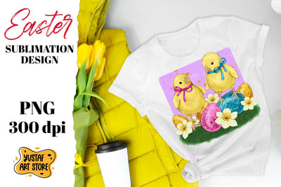 Easter sublimation design. Cute chicks and easter eggs PNG Sublimation Yustaf Art Store 