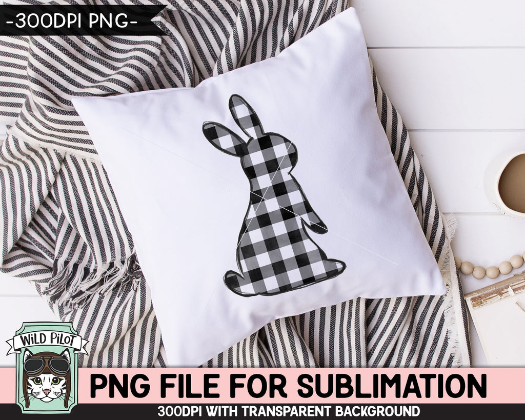 Easter SUBLIMATION design PNG, Black White Buffalo Plaid Bunny png file ...