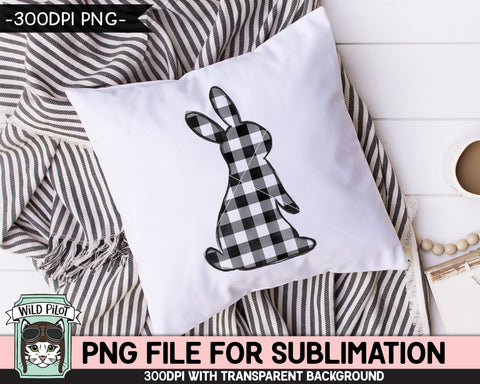 Easter SUBLIMATION design PNG, Black White Buffalo Plaid Bunny png file, Bunny Rabbit silhouette sublimation, Kids Easter Shirt Basket Bunny png Sublimation Wild Pilot 