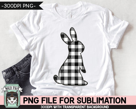 Easter SUBLIMATION design PNG, Black White Buffalo Plaid Bunny png file, Bunny Rabbit silhouette sublimation, Kids Easter Shirt Basket Bunny png Sublimation Wild Pilot 