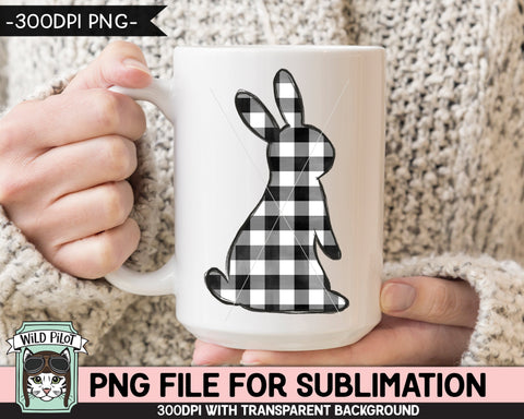 Easter SUBLIMATION design PNG, Black White Buffalo Plaid Bunny png file, Bunny Rabbit silhouette sublimation, Kids Easter Shirt Basket Bunny png Sublimation Wild Pilot 