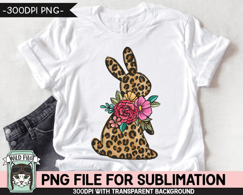 Easter SUBLIMATION design PNG, Floral Leopard Bunny png file, Bunny Rabbit silhouette sublimation, Flower Easter Bunny png, Spring shirt png Sublimation Wild Pilot 