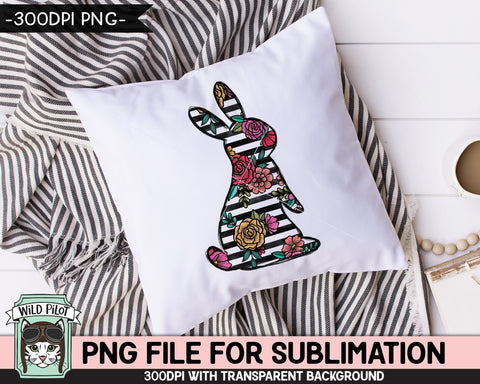 Easter SUBLIMATION design PNG, Stripe Floral Bunny png file, Flower Bunny Rabbit silhouette sublimation, Flower Easter Bunny Shirt png file Sublimation Wild Pilot 