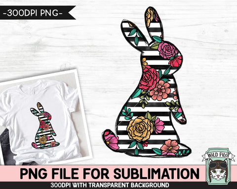Easter SUBLIMATION design PNG, Stripe Floral Bunny png file, Flower Bunny Rabbit silhouette sublimation, Flower Easter Bunny Shirt png file Sublimation Wild Pilot 
