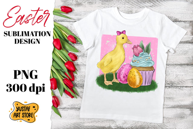 Easter sublimation design. Spring cupcake and cute duck. Sublimation Yustaf Art Store 