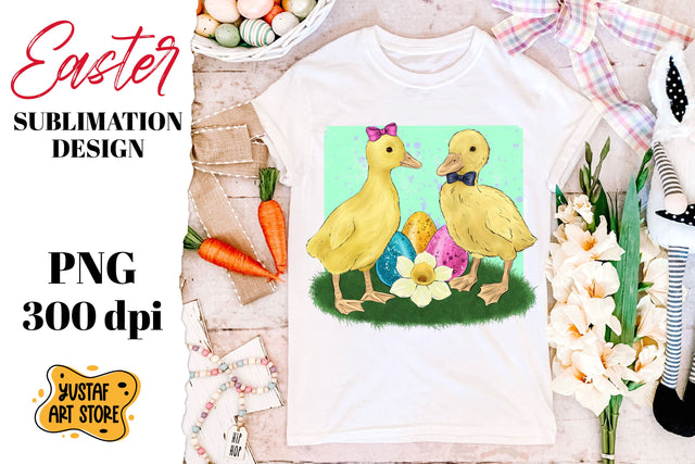 Easter sublimation. Spring ducklings couple illustration PNG Sublimation Yustaf Art Store 