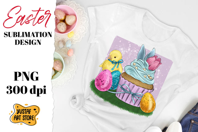 Easter sublimation. Spring tulip Cupcake, chicks and eggs Sublimation Yustaf Art Store 