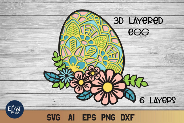 Easter SVG, 3D Layered Floral Egg SVG, Easter Mandala cut file - 6 Layers. 3D Paper Elinorka 