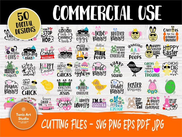 Easter SVG | 50 Shirt Designs | Svg Bundle | Easter Quotes Svg | Happy Easter Svg | Easter Bunny | Easter Eggs | Cricut and Silhouette Files SVG TonisArtStudio 