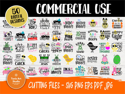 Easter SVG | 50 Shirt Designs | Svg Bundle | Easter Quotes Svg | Happy Easter Svg | Easter Bunny | Easter Eggs | Cricut and Silhouette Files SVG TonisArtStudio 