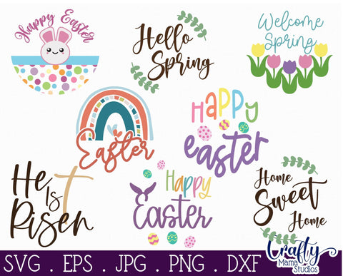 Easter SVG Bundle, Easter Round Sign, Welcome Spring Porch SVG Crafty Mama Studios 