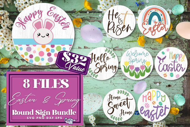Easter SVG Bundle, Easter Round Sign, Welcome Spring Porch SVG Crafty Mama Studios 