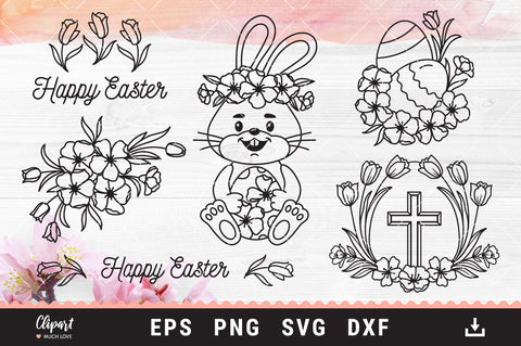 Easter Svg Bundle, Easter wreaths, bunnies, eggs, cut files SVG, DXF, PNG SVG ClipartMuchLove 