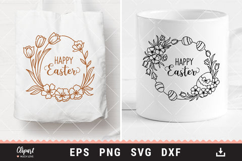Easter Svg Bundle, Easter wreaths, bunnies, eggs, cut files SVG, DXF, PNG SVG ClipartMuchLove 