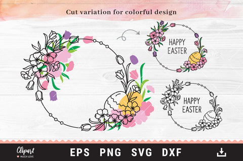 Easter Svg Bundle, Easter wreaths, bunnies, eggs, cut files SVG, DXF, PNG SVG ClipartMuchLove 