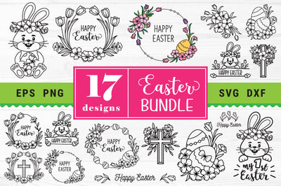 Easter Svg Bundle, Easter wreaths, bunnies, eggs, cut files SVG, DXF, PNG SVG ClipartMuchLove 