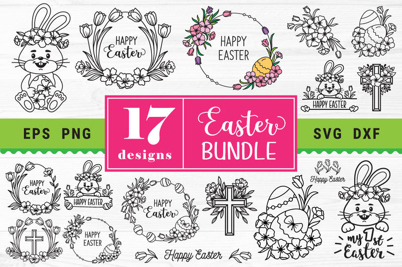 Easter Svg Bundle, Easter wreaths, bunnies, eggs, cut files SVG, DXF, PNG SVG ClipartMuchLove 