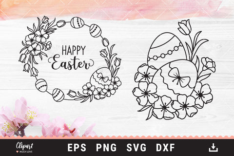 Easter Svg Bundle, Easter wreaths, bunnies, eggs, cut files SVG, DXF, PNG SVG ClipartMuchLove 