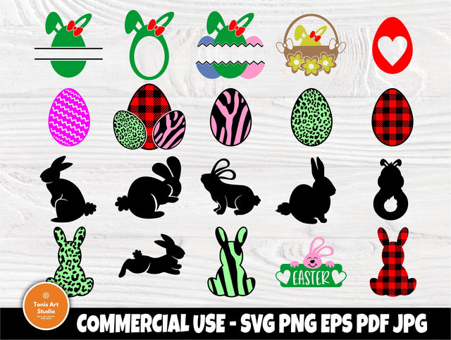 Easter SVG Cut Files | Rabbit Svg | Egg Svg | Rabbit Silhouette | Egg Silhouette | Easter Clipart | Easter Vector | Cricut, Silhouette Files SVG TonisArtStudio 