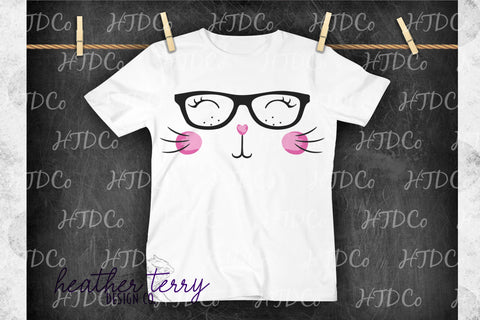 Easter svg, Easter Bunny svg, Easter bunny sublimation, Bunny face svg, cat face svg, Bunny with glasses, shirt for kids, baby easter SVG Heather Terry Design Co. 