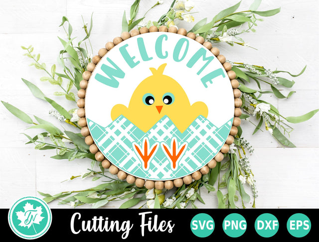 Easter SVG | Easter Chick Plaid Welcome Sign SVG TrueNorthImagesCA 