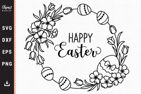 Easter SVG, Easter wreath svg, Easter eggs floral frame SVG, DXF, Cricut, Silhouette SVG ClipartMuchLove 