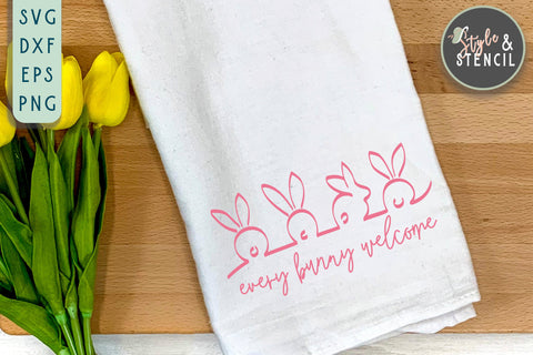 Easter SVG | Every Bunny Welcome | Easter Welcome Mat SVG Style and Stencil 
