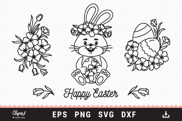 Easter svg files, Easter bunny, Spring flowers, Easter eggs SVG ClipartMuchLove 
