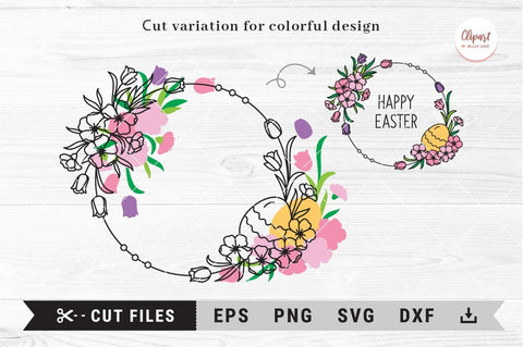 Easter SVG Floral wreath svg, dxf, png, eps. Easter circle monogram svg SVG ClipartMuchLove 