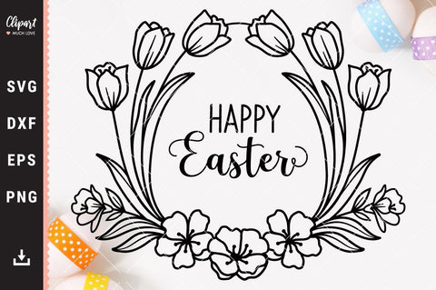 Easter SVG, Floral wreath SVG, Happy Easter egg SVG, DXF, Cricut, Silhouette SVG ClipartMuchLove 