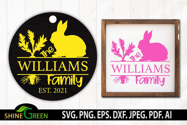 Easter SVG - Monogram with Bunny Home, Farmhouse Round Sign SVG Shine Green Art 