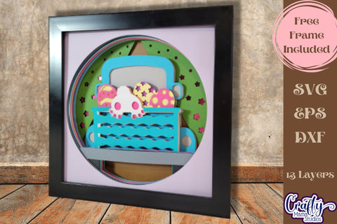 Easter Svg Shadow Box 3D Layered Bunny In Vintage Truck File SVG Crafty Mama Studios 