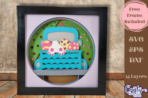 Easter Svg Shadow Box 3D Layered Bunny In Vintage Truck File SVG Crafty Mama Studios 