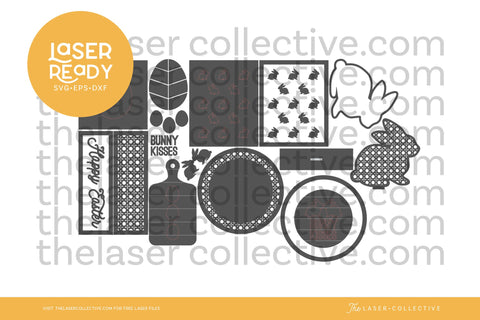 Easter Tiered Tray Decor Laser Files with Bunnies and Rattan Cane Pattern SVG The Laser Collective 