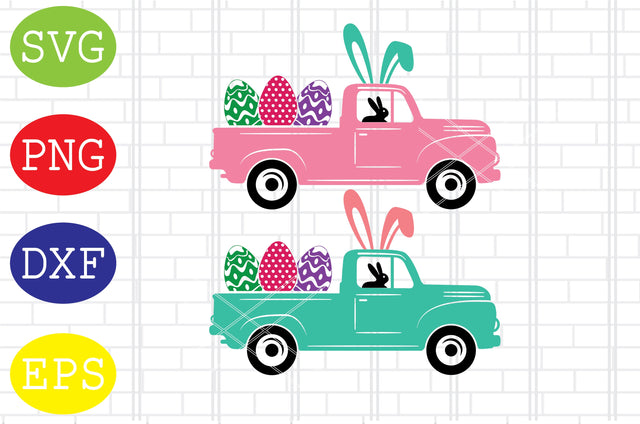 Easter Truck With Rabbit (2) Svg, Easter Bunny Svg, Happy Easter Svg, Png, Eps, Dxf Files SVG DigitalSvgFiles 