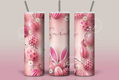 Easter Tumbler, Add Your Name, Bunny PNG, Rabbit Design Tumbler, Easter Egg Pattern, 20 oz Skinny Tumbler Design Seamless Sublimation PNG Sublimation Syre Digital Creations 