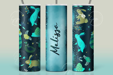 Easter Tumbler, Add Your Name, Bunny PNG, Rabbit Design Tumbler, Easter Egg Pattern, 20 oz Skinny Tumbler Design Seamless Sublimation PNG Sublimation Syre Digital Creations 