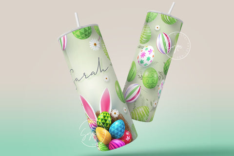 Easter Tumbler, Add Your Name, Bunny PNG, Rabbit Design Tumbler, Easter Egg Pattern, 20 oz Skinny Tumbler Design Seamless Sublimation PNG Sublimation Syre Digital Creations 