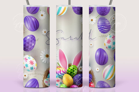 Easter Tumbler, Add Your Name, Bunny PNG, Rabbit Design Tumbler, Easter Egg Pattern, 20 oz Skinny Tumbler Design Seamless Sublimation PNG Sublimation Syre Digital Creations 