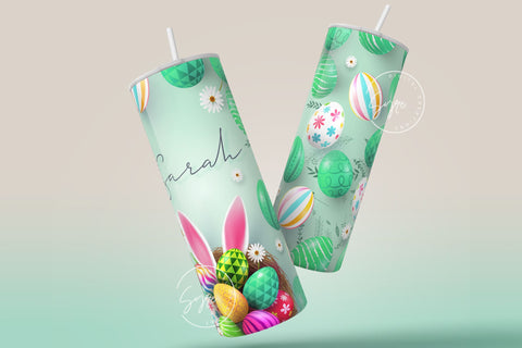 Easter Tumbler, Add Your Name, Bunny PNG, Rabbit Design Tumbler, Easter Egg Pattern, 20 oz Skinny Tumbler Design Seamless Sublimation PNG Sublimation Syre Digital Creations 