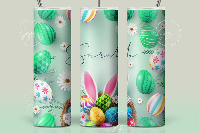 Easter Tumbler, Add Your Name, Bunny PNG, Rabbit Design Tumbler, Easter Egg Pattern, 20 oz Skinny Tumbler Design Seamless Sublimation PNG Sublimation Syre Digital Creations 