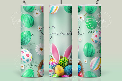 Easter Tumbler, Add Your Name, Bunny PNG, Rabbit Design Tumbler, Easter Egg Pattern, 20 oz Skinny Tumbler Design Seamless Sublimation PNG Sublimation Syre Digital Creations 