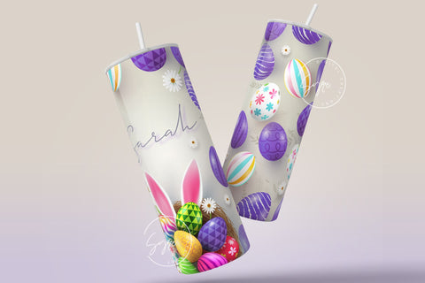 Easter Tumbler, Add Your Name, Bunny PNG, Rabbit Design Tumbler, Easter Egg Pattern, 20 oz Skinny Tumbler Design Seamless Sublimation PNG Sublimation Syre Digital Creations 