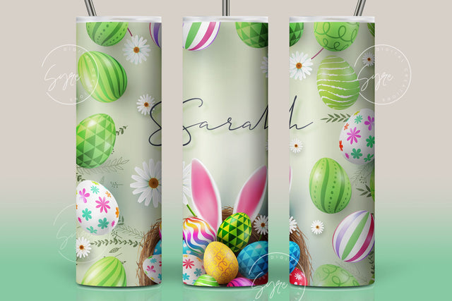 Easter Tumbler, Add Your Name, Bunny PNG, Rabbit Design Tumbler, Easter Egg Pattern, 20 oz Skinny Tumbler Design Seamless Sublimation PNG Sublimation Syre Digital Creations 