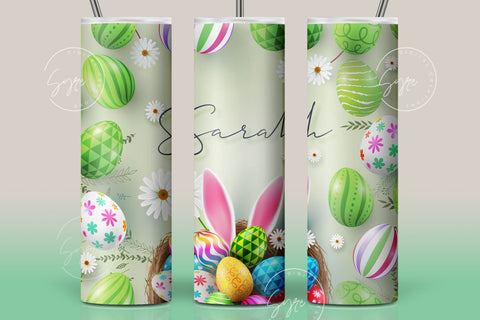 Easter Tumbler, Add Your Name, Bunny PNG, Rabbit Design Tumbler, Easter Egg Pattern, 20 oz Skinny Tumbler Design Seamless Sublimation PNG Sublimation Syre Digital Creations 