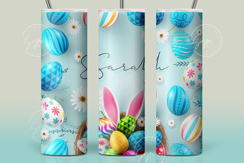 Easter Tumbler, Add Your Name, Bunny PNG, Rabbit Design Tumbler, Easter Egg Pattern, 20 oz Skinny Tumbler Design Seamless Sublimation PNG Sublimation Syre Digital Creations 