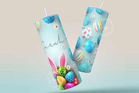 Easter Tumbler, Add Your Name, Bunny PNG, Rabbit Design Tumbler, Easter Egg Pattern, 20 oz Skinny Tumbler Design Seamless Sublimation PNG Sublimation Syre Digital Creations 