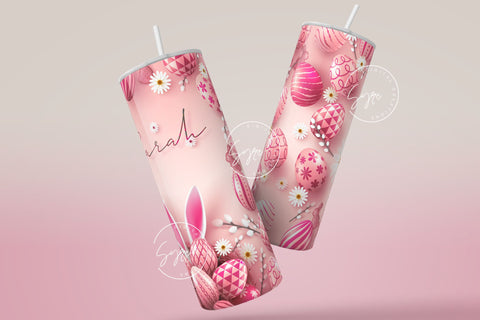 Easter Tumbler, Add Your Name, Bunny PNG, Rabbit Design Tumbler, Easter Egg Pattern, 20 oz Skinny Tumbler Design Seamless Sublimation PNG Sublimation Syre Digital Creations 