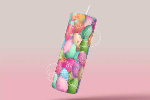 Easter Tumbler, Colourful Easter Egg Tumbler, Add Your Name, Egg Seamless Pattern, Egg Pattern, 20oz Skinny Tumbler Design Sublimation PNG Sublimation Syre Digital Creations 