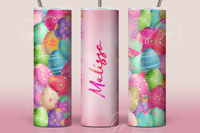Easter Tumbler, Colourful Easter Egg Tumbler, Add Your Name, Egg Seamless Pattern, Egg Pattern, 20oz Skinny Tumbler Design Sublimation PNG Sublimation Syre Digital Creations 